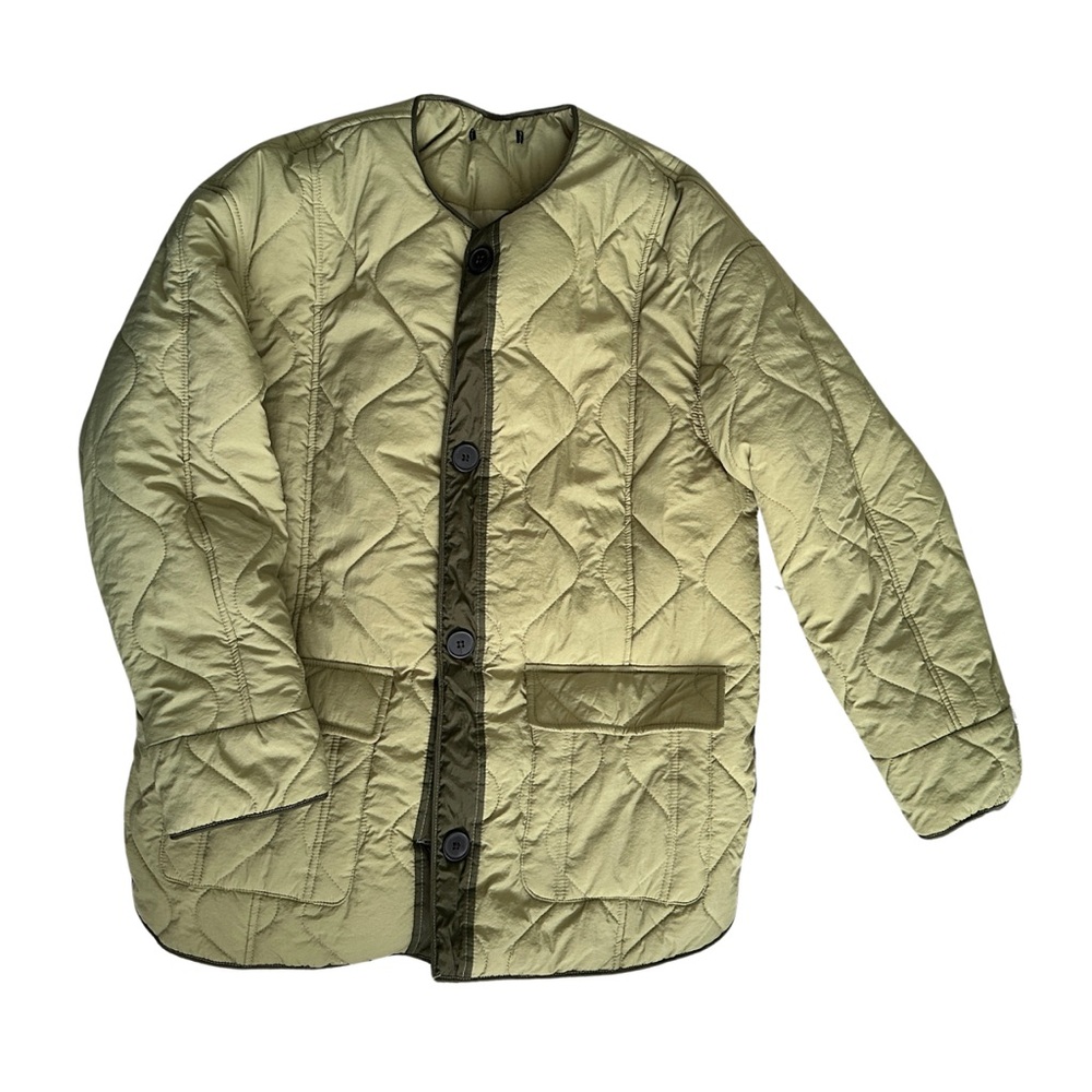 The Frankie Shop Quilted Olive Green Button-Front Jacket